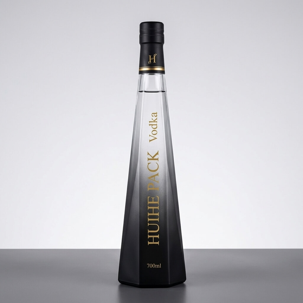 Botella de vodka alta de 700 ml con degradado oscuro.